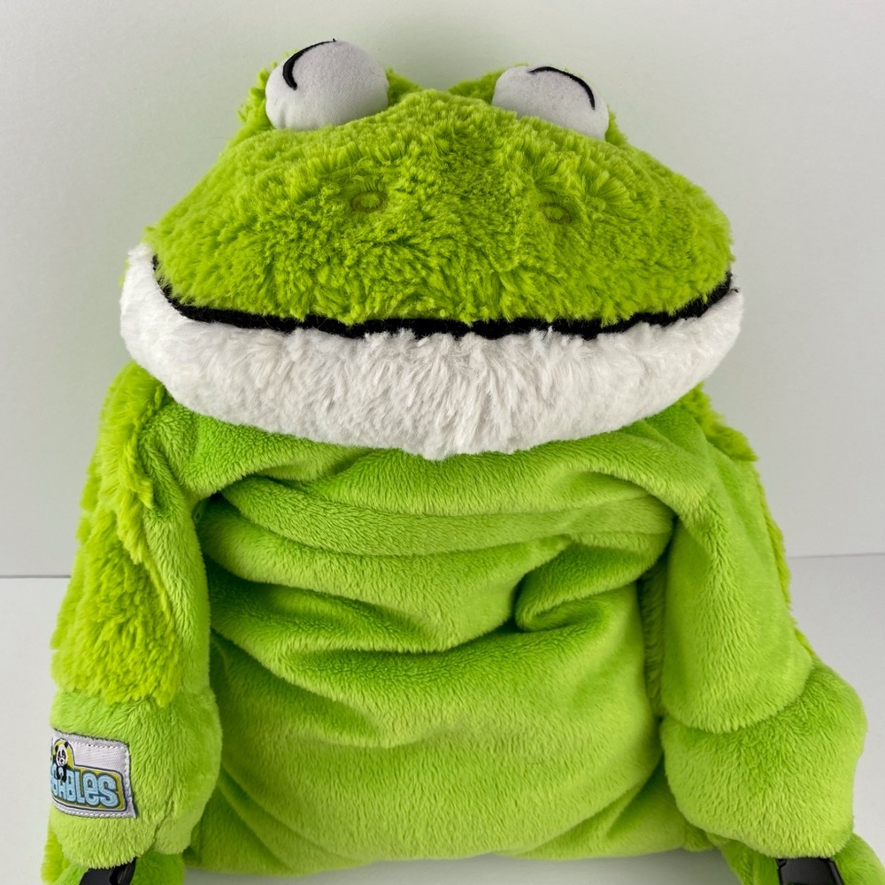 Wildkin Luggables frog backpack plush, 15" wearable stuffed frog with pocket